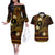 FSM Chuuk State Couples Matching Off The Shoulder Long Sleeve Dress and Hawaiian Shirt Tribal Pattern Gold Version LT01 Gold - Polynesian Pride