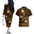 FSM Chuuk State Couples Matching Off The Shoulder Long Sleeve Dress and Hawaiian Shirt Tribal Pattern Gold Version LT01 - Polynesian Pride