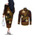 FSM Chuuk State Couples Matching Off The Shoulder Long Sleeve Dress and Long Sleeve Button Shirt Tribal Pattern Gold Version LT01 - Polynesian Pride