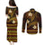 FSM Chuuk State Couples Matching Puletasi and Long Sleeve Button Shirt Tribal Pattern Gold Version LT01 - Polynesian Pride