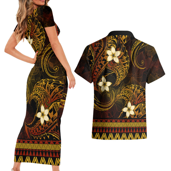 FSM Chuuk States Short Sleeve Bodycon Dress Micronesia Vintage Polynesian Tribal Black Version LT9 main image 1