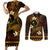 FSM Chuuk State Couples Matching Short Sleeve Bodycon Dress and Long Sleeve Button Shirt Tribal Pattern Gold Version LT01 Gold - Polynesian Pride