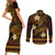 FSM Chuuk State Couples Matching Short Sleeve Bodycon Dress and Long Sleeve Button Shirt Tribal Pattern Gold Version LT01 - Polynesian Pride