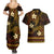 FSM Chuuk State Couples Matching Summer Maxi Dress and Hawaiian Shirt Tribal Pattern Gold Version LT01 - Polynesian Pride