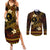 FSM Chuuk State Couples Matching Summer Maxi Dress and Long Sleeve Button Shirt Tribal Pattern Gold Version LT01 Gold - Polynesian Pride