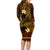 FSM Chuuk State Family Matching Long Sleeve Bodycon Dress and Hawaiian Shirt Tribal Pattern Gold Version LT01 - Polynesian Pride