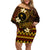 FSM Chuuk State Family Matching Off Shoulder Short Dress and Hawaiian Shirt Tribal Pattern Gold Version LT01 Mom's Dress Gold - Polynesian Pride
