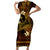 FSM Chuuk State Family Matching Short Sleeve Bodycon Dress and Hawaiian Shirt Tribal Pattern Gold Version LT01 Mom's Dress Gold - Polynesian Pride