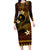 FSM Chuuk State Long Sleeve Bodycon Dress Tribal Pattern Gold Version LT01 Long Dress Gold - Polynesian Pride