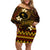 FSM Chuuk State Off Shoulder Short Dress Tribal Pattern Gold Version LT01 Women Gold - Polynesian Pride