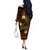 FSM Chuuk State Off The Shoulder Long Sleeve Dress Tribal Pattern Gold Version LT01 - Polynesian Pride