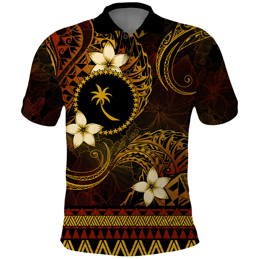 FSM Chuuk State Polo Shirt Tribal Pattern Gold Version LT01 Gold - Polynesian Pride