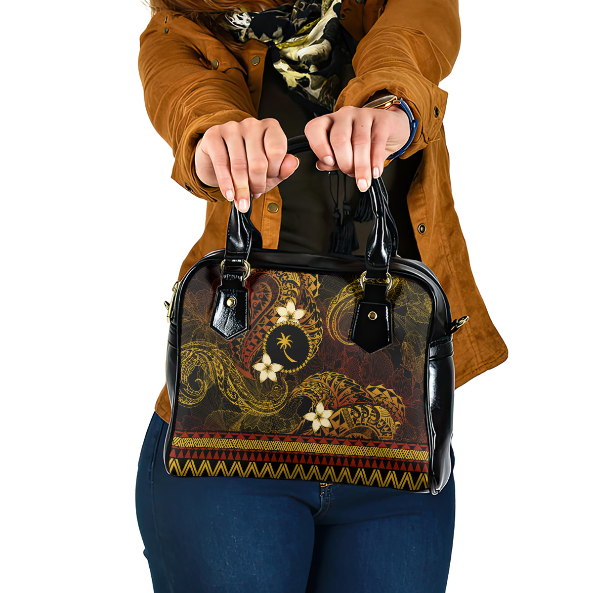 FSM Chuuk State Shoulder Handbag Tribal Pattern Gold Version LT01 One Size Gold - Polynesian Pride