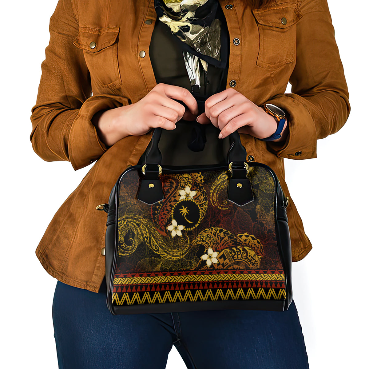 FSM Chuuk State Shoulder Handbag Tribal Pattern Gold Version LT01 - Polynesian Pride