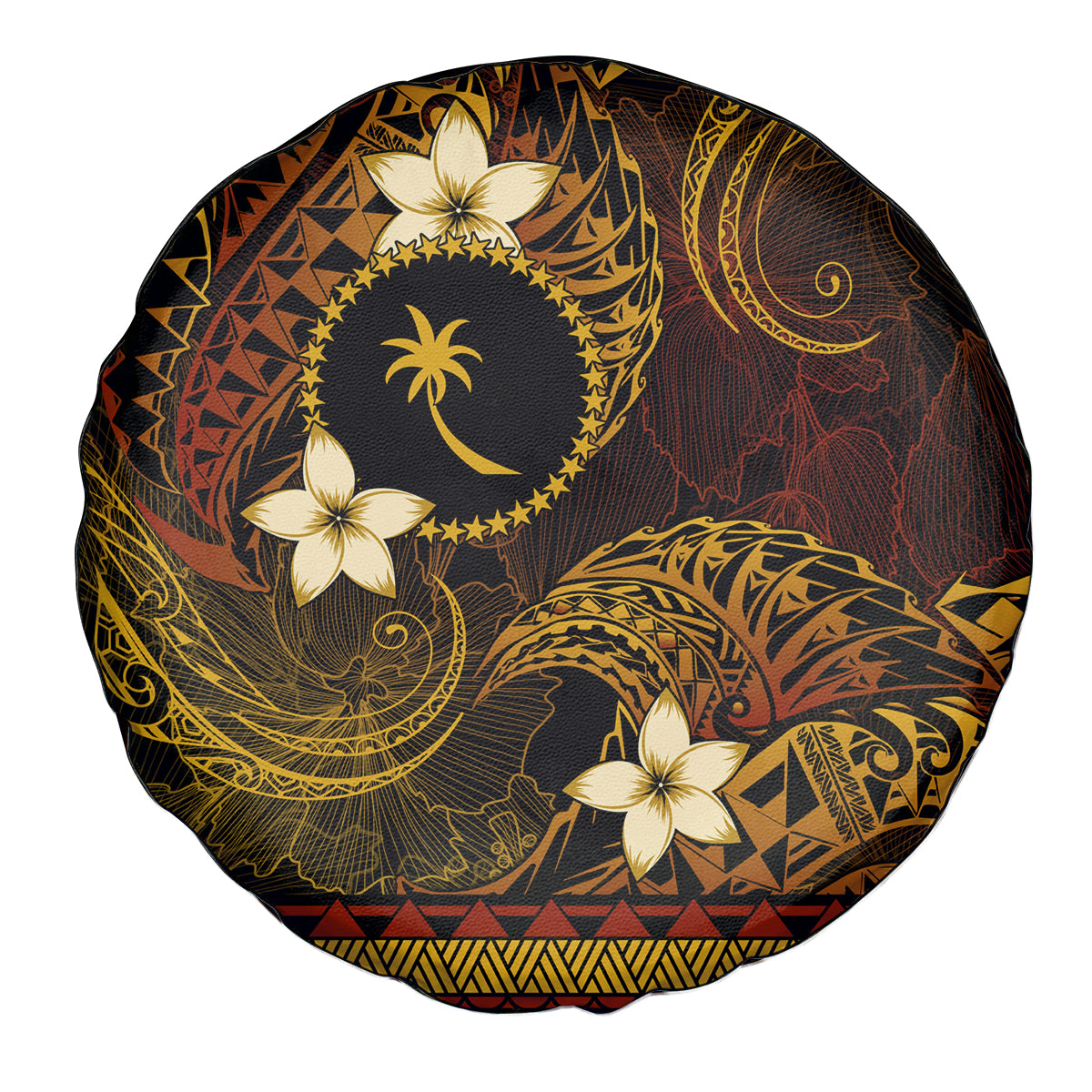 FSM Chuuk State Spare Tire Cover Tribal Pattern Gold Version LT01 - Polynesian Pride