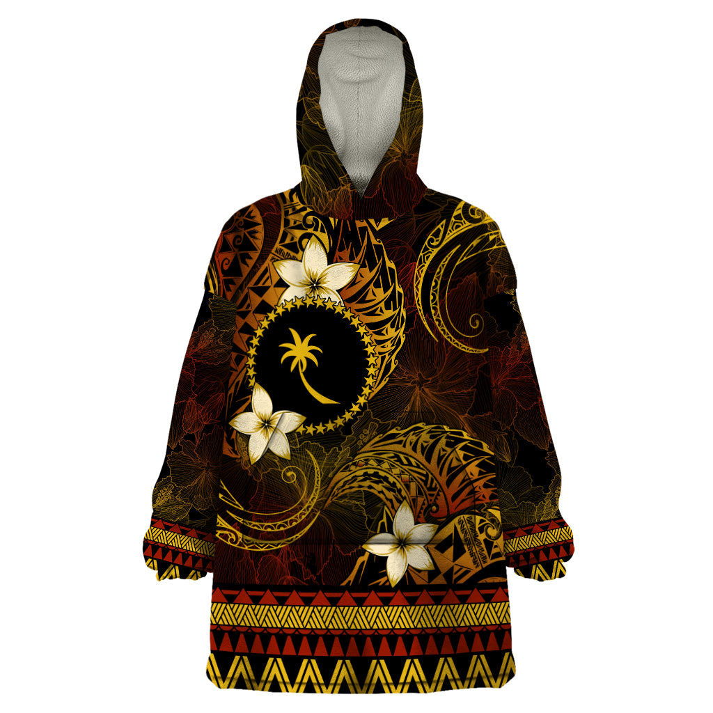 FSM Chuuk State Wearable Blanket Hoodie Tribal Pattern Gold Version LT01 One Size Gold - Polynesian Pride