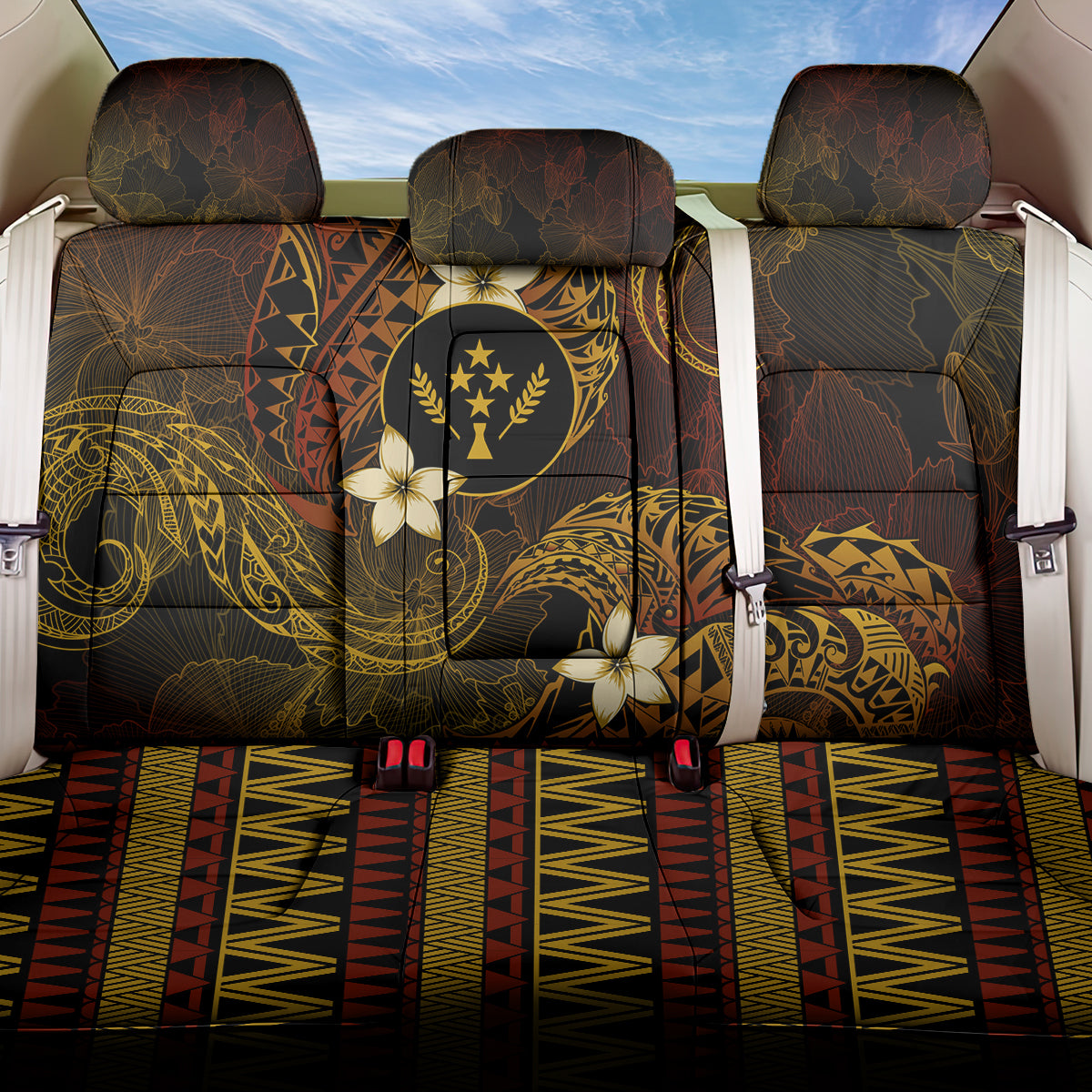 FSM Kosrae State Back Car Seat Cover Tribal Pattern Gold Version LT01 One Size Gold - Polynesian Pride