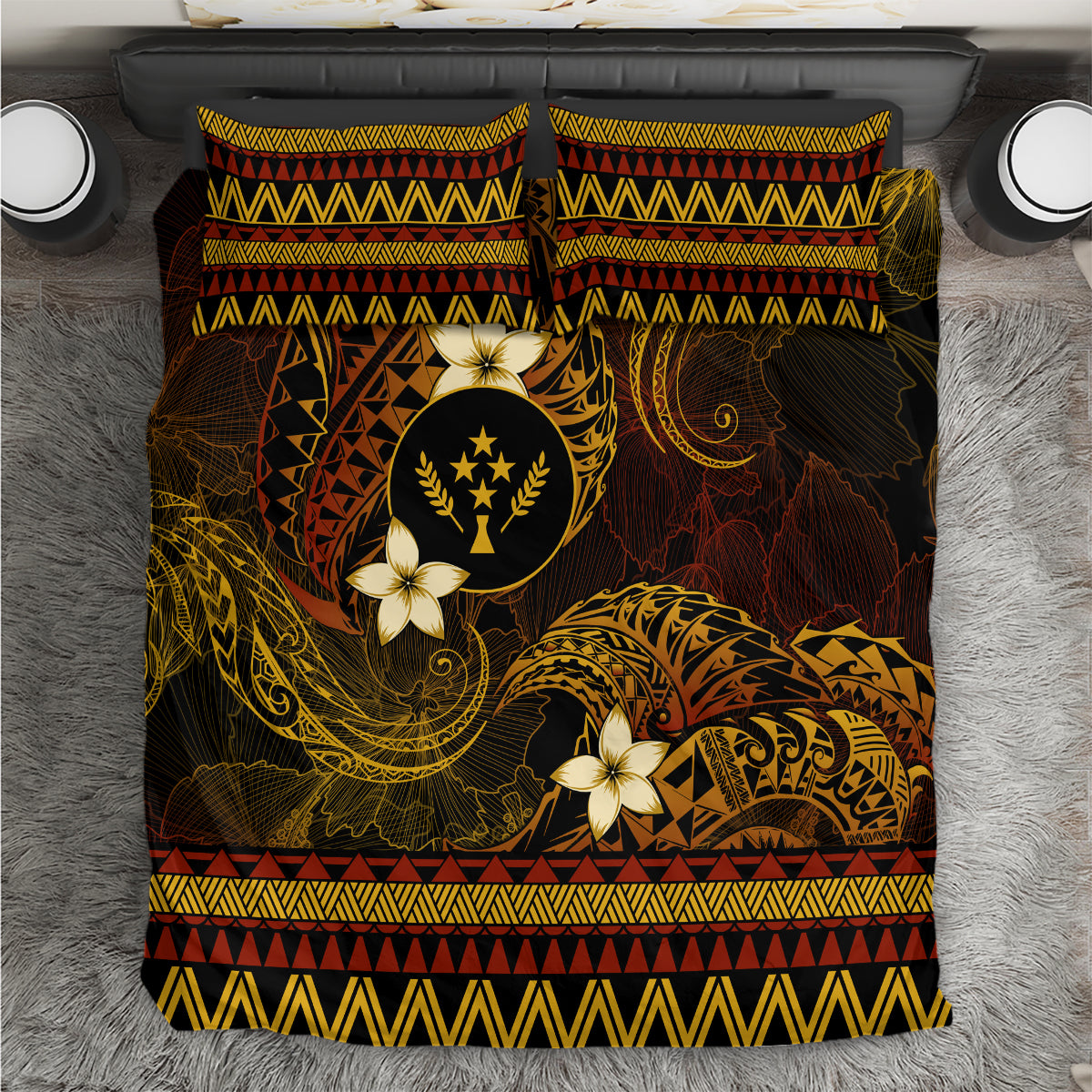 FSM Kosrae State Bedding Set Tribal Pattern Gold Version LT01 Gold - Polynesian Pride
