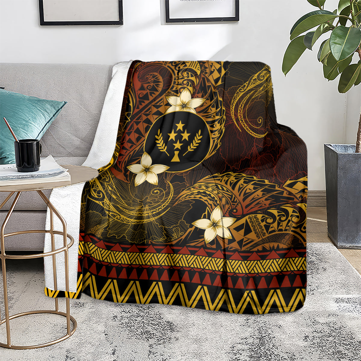 FSM Kosrae State Blanket Tribal Pattern Gold Version LT01 - Polynesian Pride