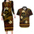 FSM Kosrae State Couples Matching Long Sleeve Bodycon Dress and Hawaiian Shirt Tribal Pattern Gold Version LT01 Gold - Polynesian Pride