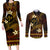 FSM Kosrae State Couples Matching Long Sleeve Bodycon Dress and Long Sleeve Button Shirt Tribal Pattern Gold Version LT01 Gold - Polynesian Pride