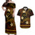 FSM Kosrae State Couples Matching Off Shoulder Maxi Dress and Hawaiian Shirt Tribal Pattern Gold Version LT01 Gold - Polynesian Pride