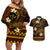 FSM Kosrae State Couples Matching Off Shoulder Short Dress and Hawaiian Shirt Tribal Pattern Gold Version LT01 Gold - Polynesian Pride