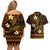 FSM Kosrae State Couples Matching Off Shoulder Short Dress and Hawaiian Shirt Tribal Pattern Gold Version LT01 - Polynesian Pride