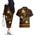 FSM Kosrae State Couples Matching Off The Shoulder Long Sleeve Dress and Hawaiian Shirt Tribal Pattern Gold Version LT01 - Polynesian Pride