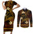 FSM Kosrae State Couples Matching Short Sleeve Bodycon Dress and Long Sleeve Button Shirt Tribal Pattern Gold Version LT01 Gold - Polynesian Pride
