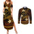 FSM Kosrae State Couples Matching Summer Maxi Dress and Long Sleeve Button Shirt Tribal Pattern Gold Version LT01 Gold - Polynesian Pride