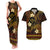 FSM Kosrae State Couples Matching Tank Maxi Dress and Hawaiian Shirt Tribal Pattern Gold Version LT01 Gold - Polynesian Pride