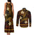 FSM Kosrae State Couples Matching Tank Maxi Dress and Long Sleeve Button Shirt Tribal Pattern Gold Version LT01 - Polynesian Pride