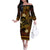 FSM Kosrae State Family Matching Off Shoulder Long Sleeve Dress and Hawaiian Shirt Tribal Pattern Gold Version LT01 Mom's Dress Gold - Polynesian Pride