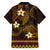 FSM Kosrae State Family Matching Off Shoulder Short Dress and Hawaiian Shirt Tribal Pattern Gold Version LT01 - Polynesian Pride
