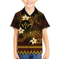 FSM Kosrae State Family Matching Off Shoulder Short Dress and Hawaiian Shirt Tribal Pattern Gold Version LT01 Son's Shirt Gold - Polynesian Pride