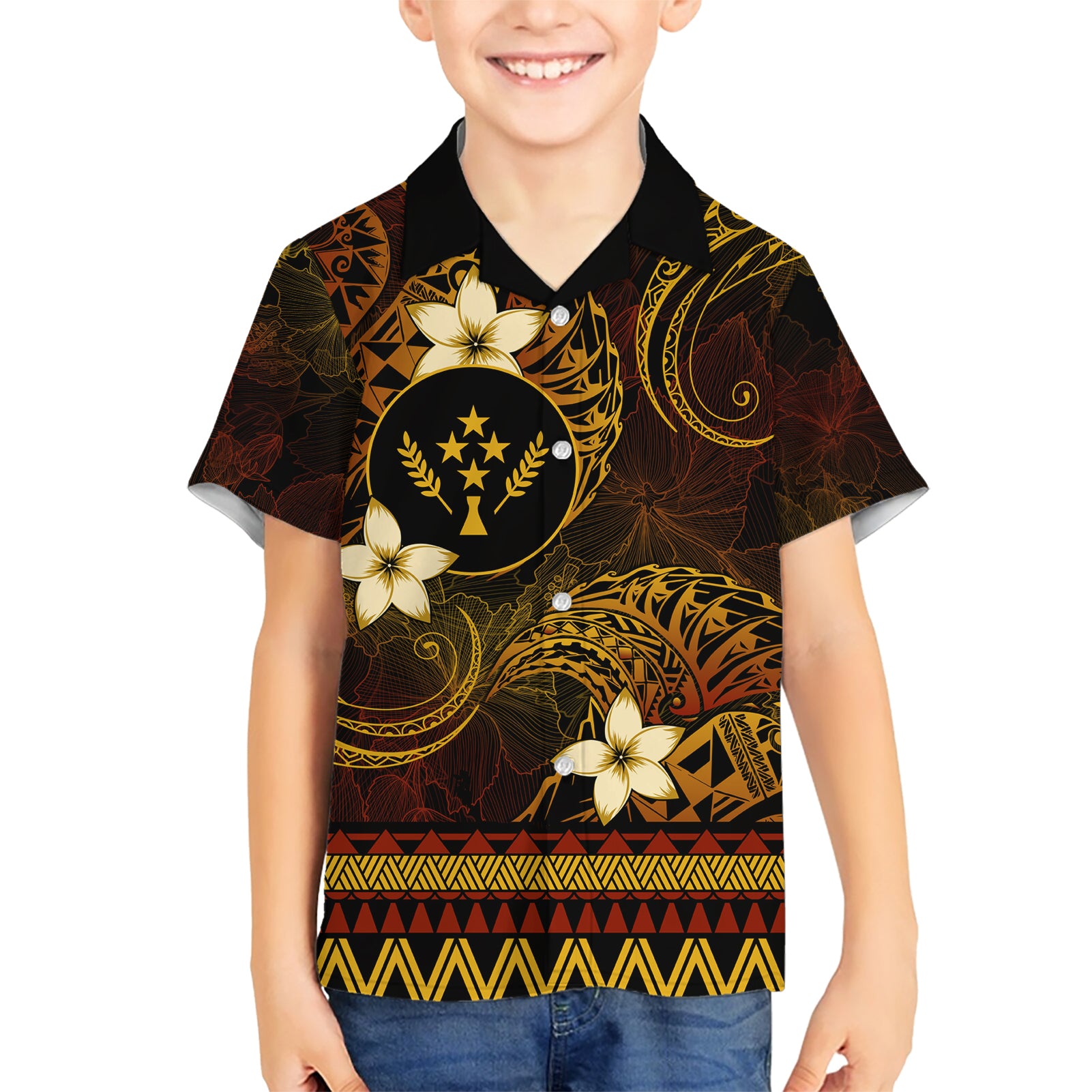FSM Kosrae State Kid Hawaiian Shirt Tribal Pattern Gold Version LT01 Kid Gold - Polynesian Pride
