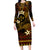 FSM Kosrae State Long Sleeve Bodycon Dress Tribal Pattern Gold Version LT01 Long Dress Gold - Polynesian Pride