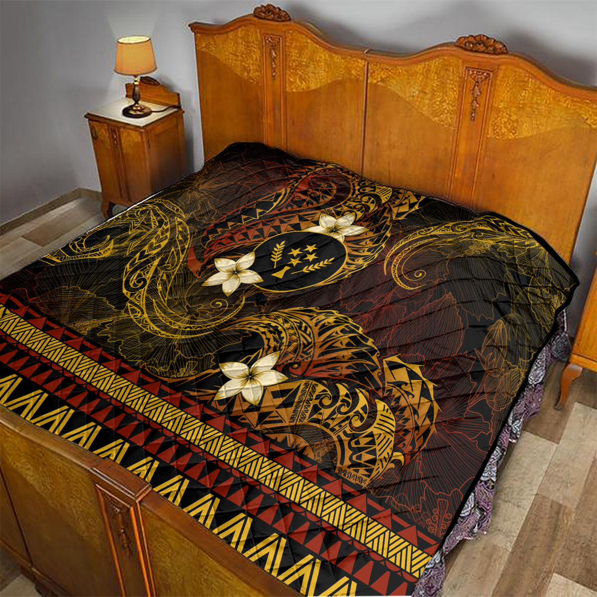 FSM Kosrae State Quilt Tribal Pattern Gold Version LT01 - Polynesian Pride