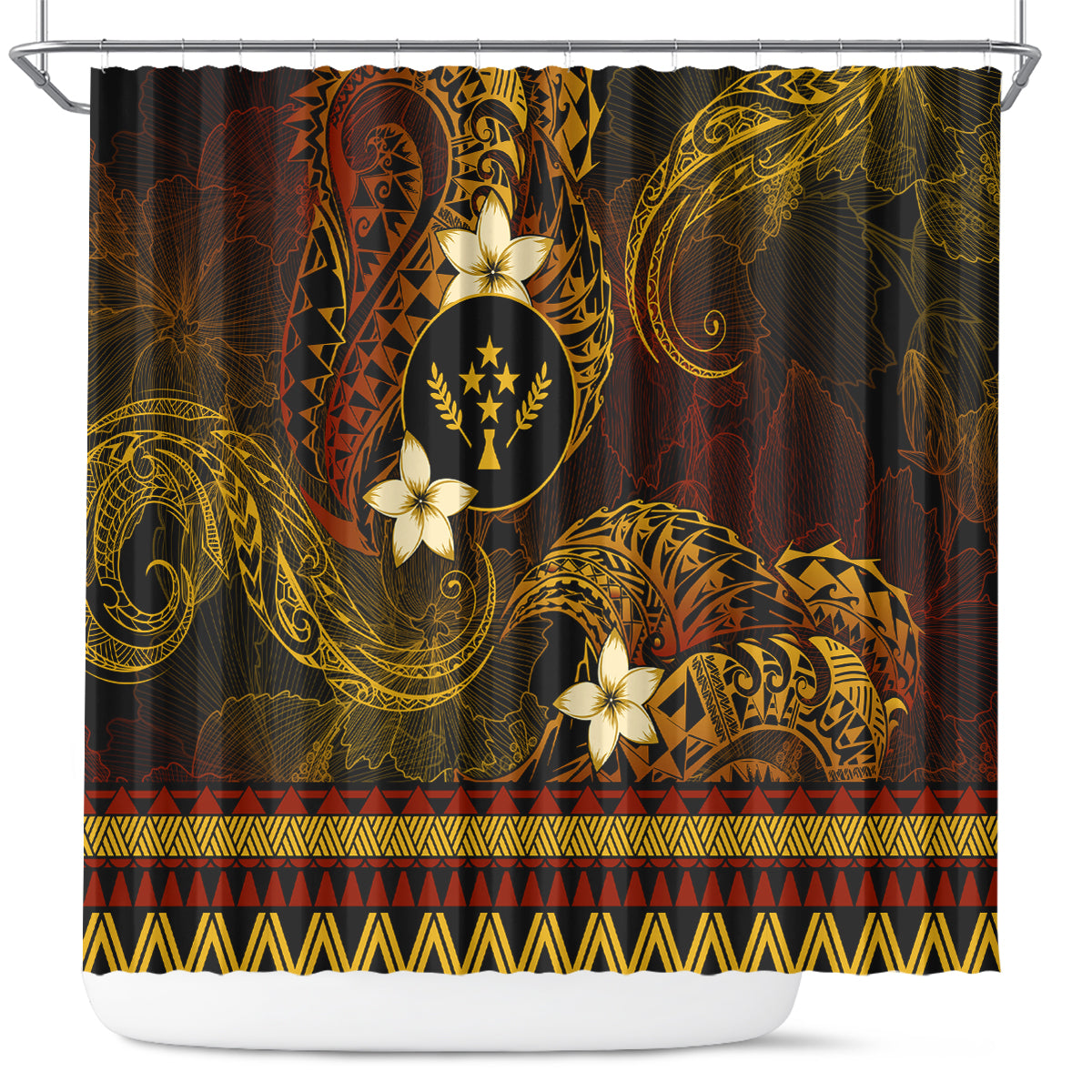 FSM Kosrae State Shower Curtain Tribal Pattern Gold Version LT01 Gold - Polynesian Pride