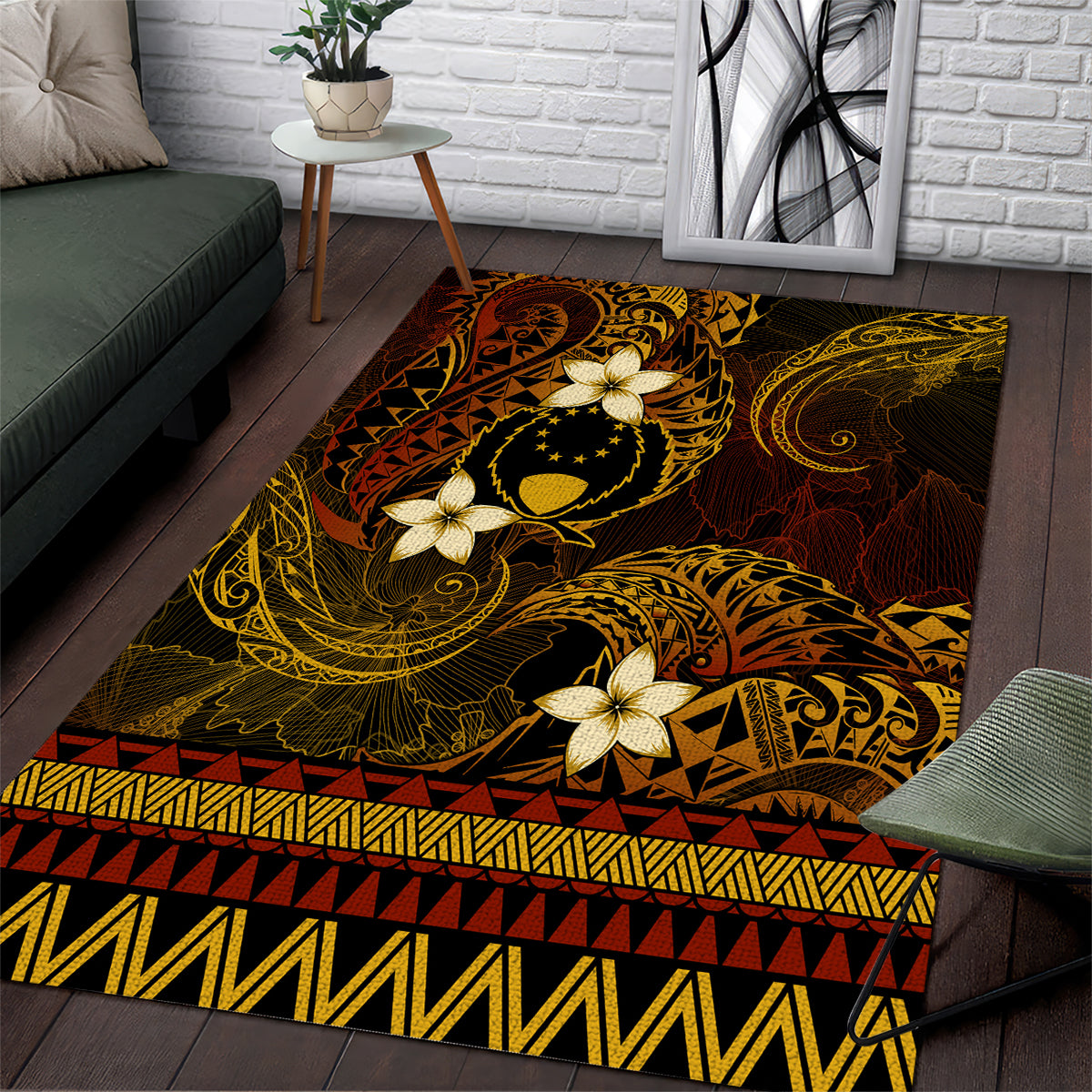 FSM Pohnpei State Area Rug Tribal Pattern Gold Version
