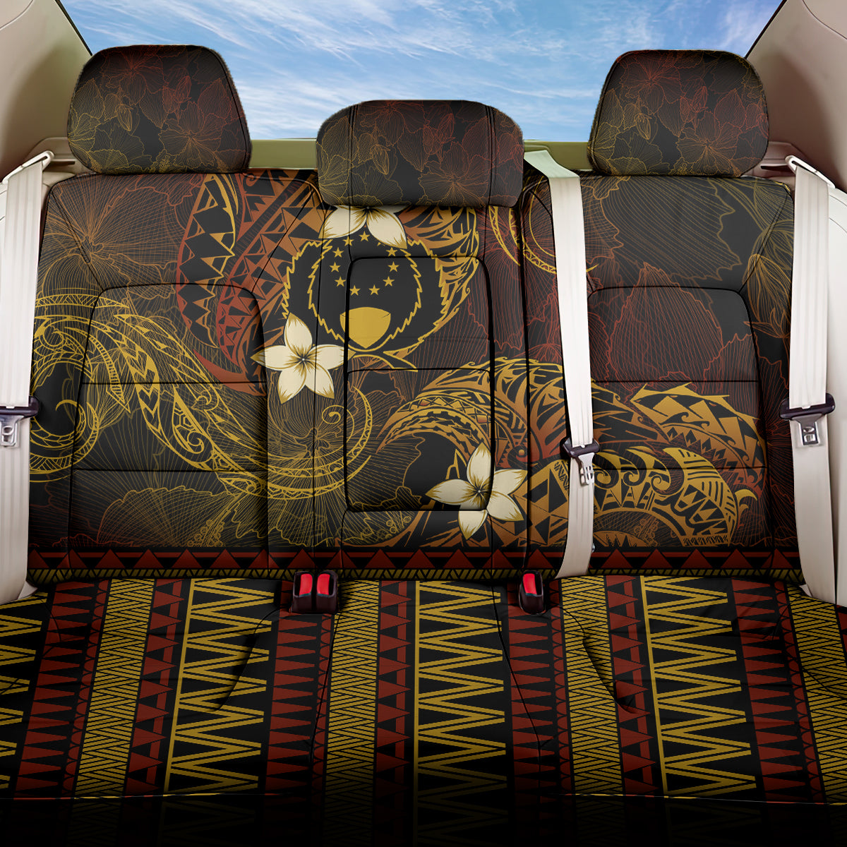 FSM Pohnpei State Back Car Seat Cover Tribal Pattern Gold Version LT01