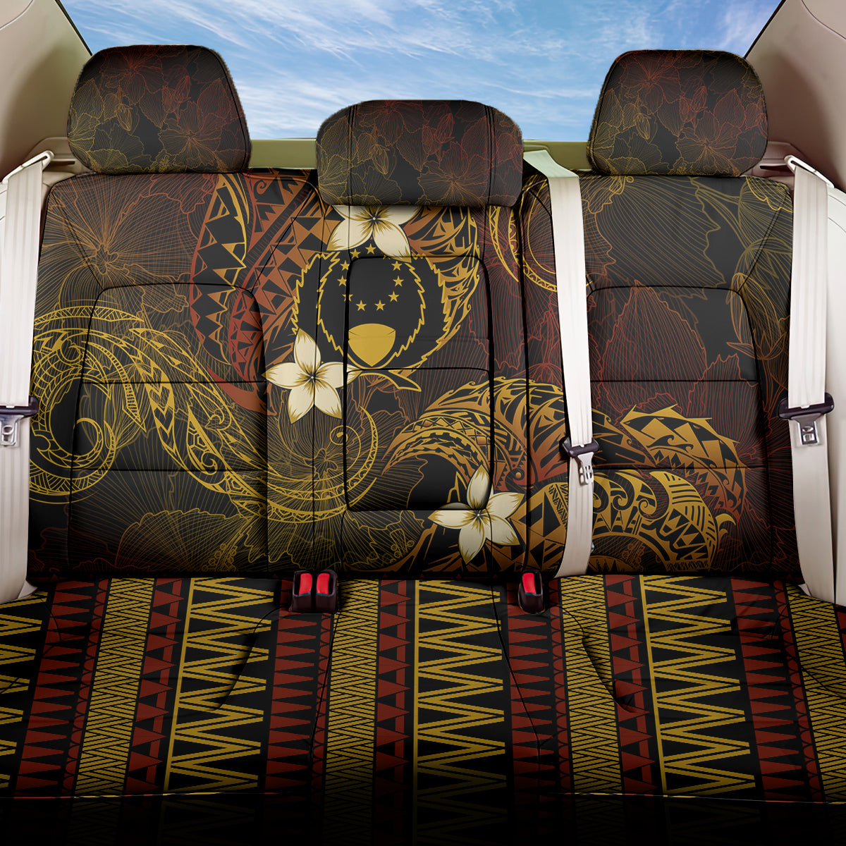 FSM Pohnpei State Back Car Seat Cover Tribal Pattern Gold Version