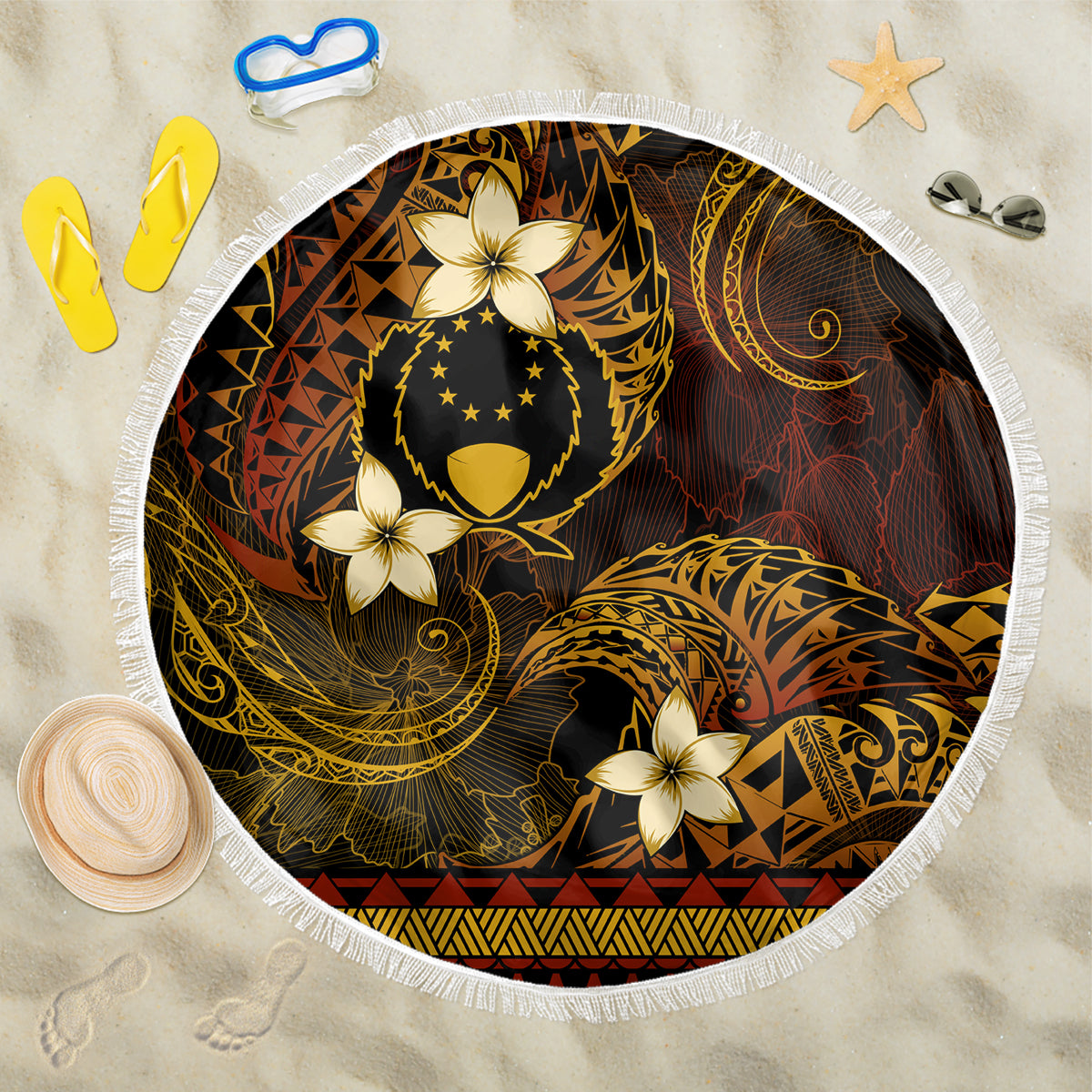 FSM Pohnpei State Beach Blanket Tribal Pattern Gold Version