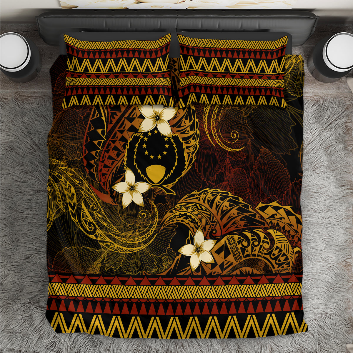 FSM Pohnpei State Bedding Set Tribal Pattern Gold Version