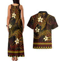 FSM Pohnpei State Couples Matching Tank Maxi Dress and Hawaiian Shirt Tribal Pattern Gold Version LT01 - Polynesian Pride