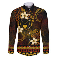 FSM Pohnpei State Family Matching Tank Maxi Dress and Hawaiian Shirt Tribal Pattern Gold Version LT01 Dad's Shirt - Long Sleeve Gold - Polynesian Pride