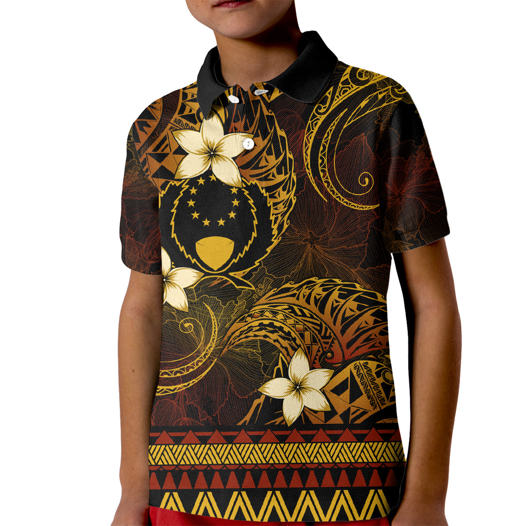 FSM Pohnpei State Kid Polo Shirt Tribal Pattern Gold Version LT01 Kid Gold - Polynesian Pride