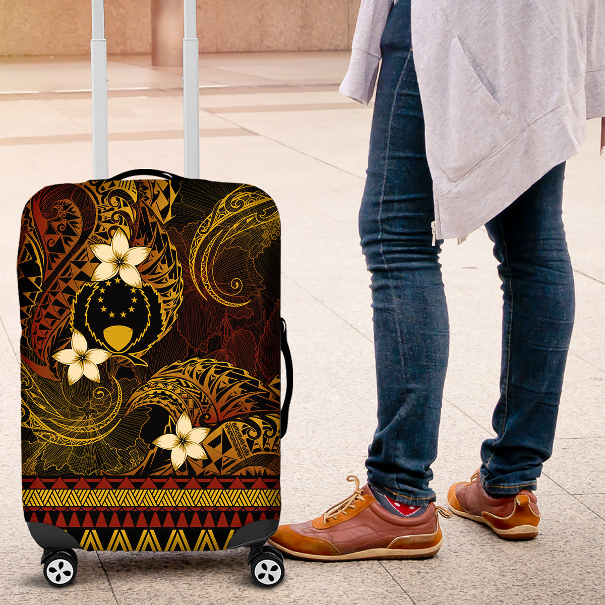 FSM Pohnpei State Luggage Cover Tribal Pattern Gold Version LT01 Gold - Polynesian Pride