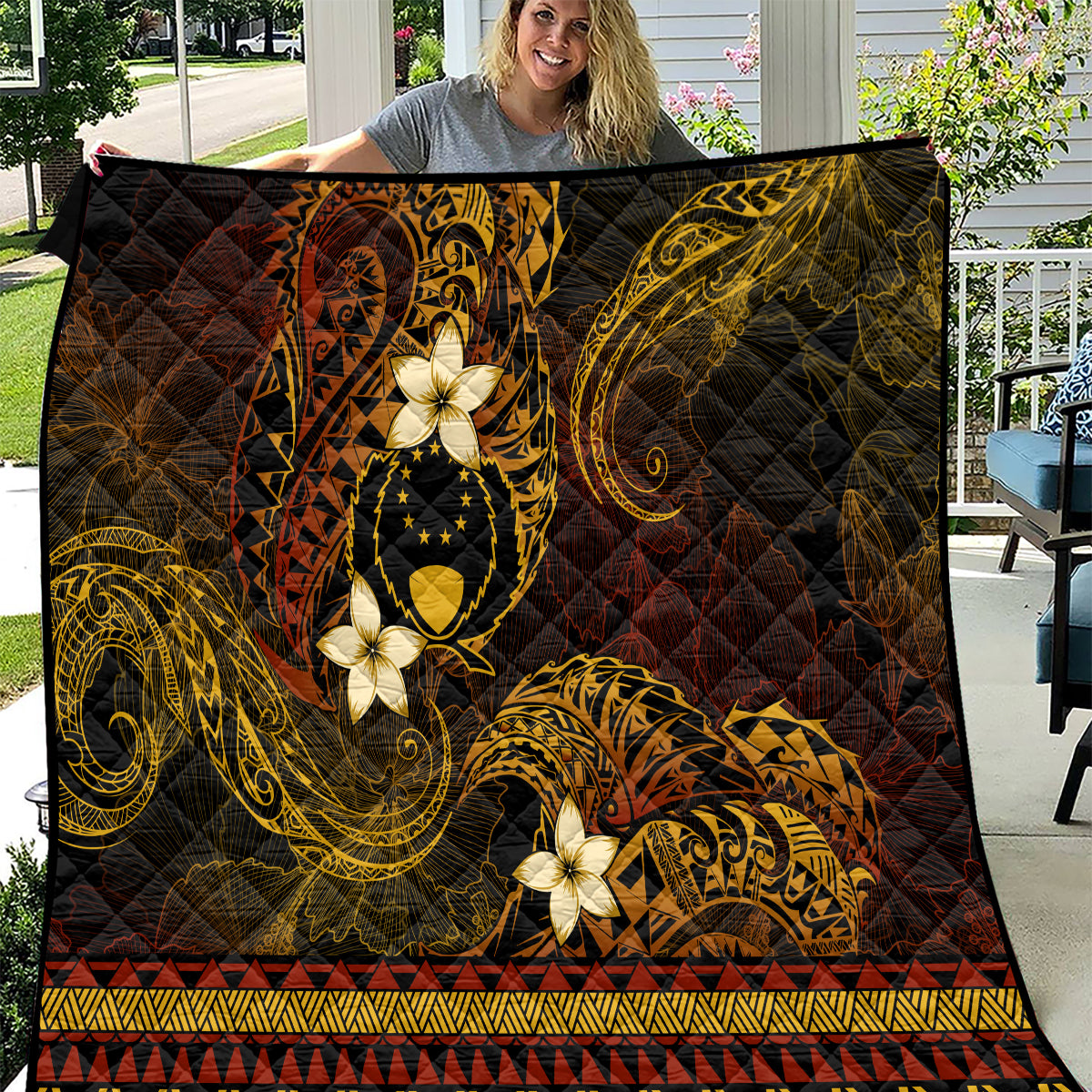 FSM Pohnpei State Quilt Tribal Pattern Gold Version